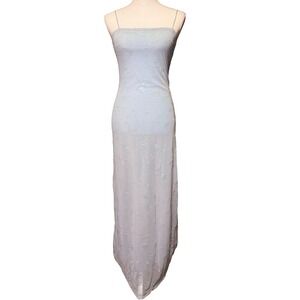 Y2K Sheer Mesh Floral Maxi Slip Dress Light Blue Fairy Grunge Rampage 3